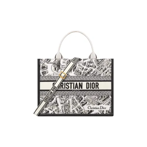 DIOR BookTote Cotton Tote Bag, Shopping Bag, Shoulder Bag, Crossbody Bag, Handbag Medium Size Women's White & Black