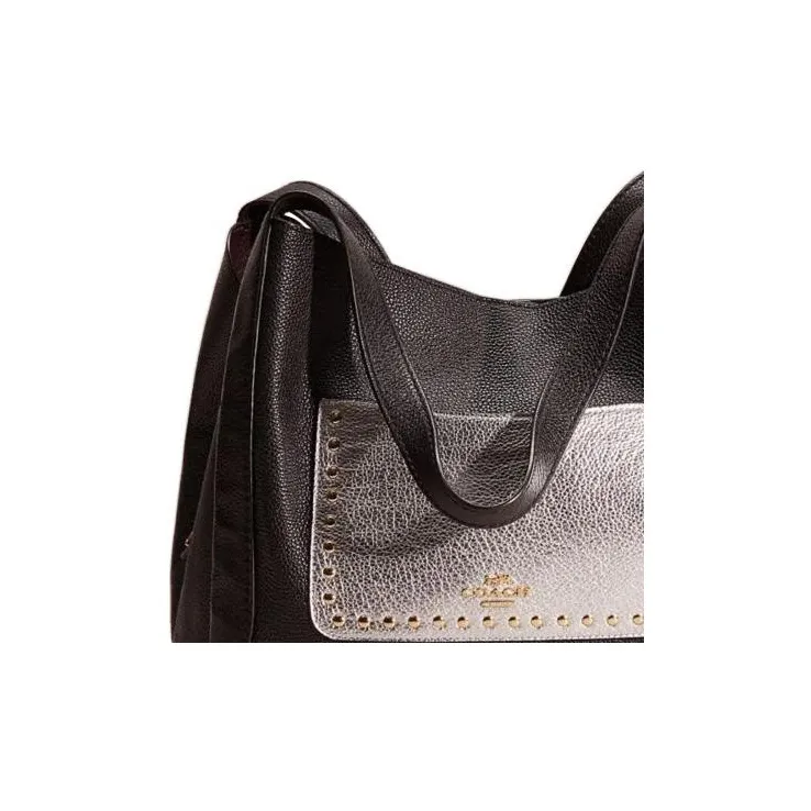 COACH Hadley Pebbled Leather Hobo Bag Handbag Shoulder Bag Women's Black & Silver-4