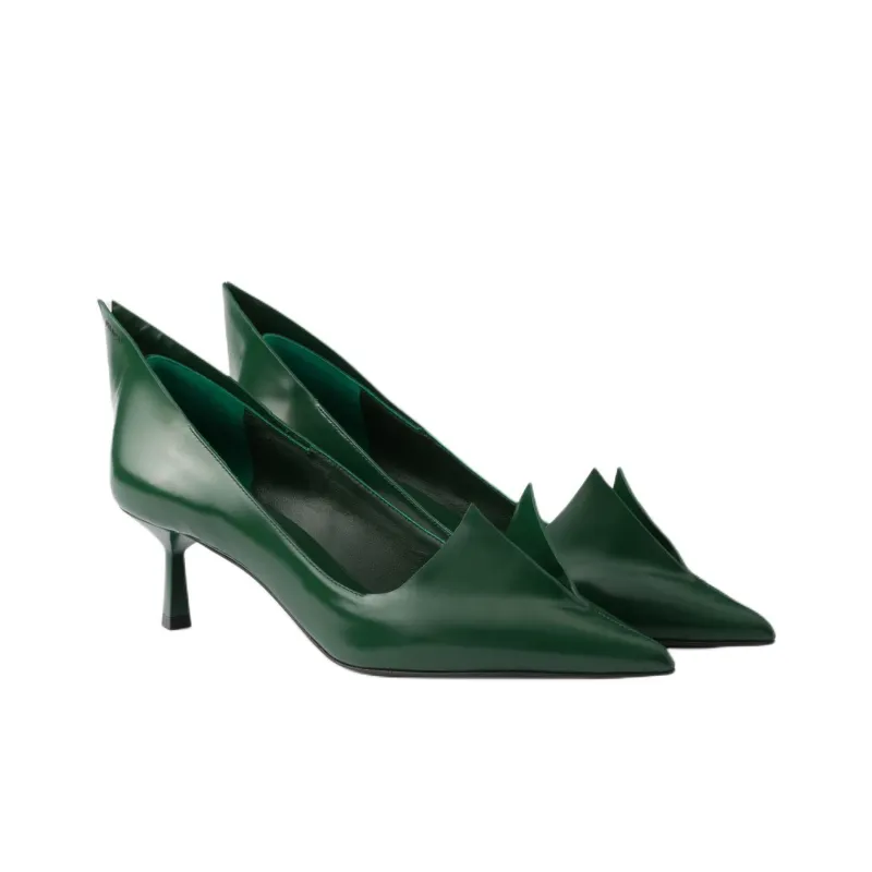 PRADA Brushed Slim Heel High Heels 5.5cm Women's Green-2