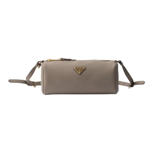 PRADA Cow Leather Shoulder Bag Women's Mud Gray