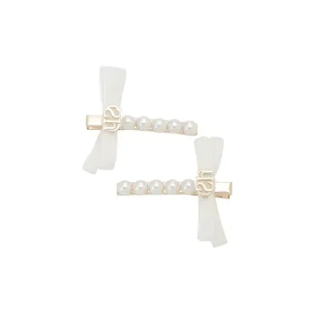 SNIDEL Alloy Iron Artificial Pearl Polyamide Hair Clips Unisex White