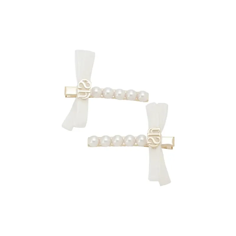 SNIDEL Alloy Iron Artificial Pearl Polyamide Hair Clips Unisex White-0