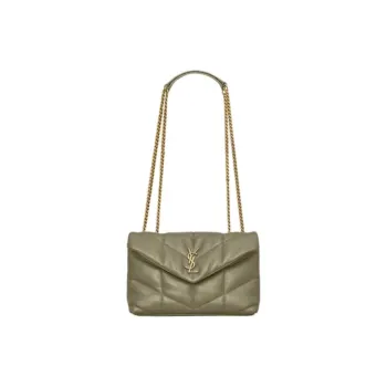 SAINT LAURENT PUFFER Sheepskin Shoulder Bag Crossbody Bag Mini Women's Deep Moss Green