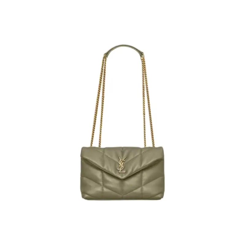 SAINT LAURENT PUFFER Sheepskin Shoulder Bag, Crossbody Bag Mini Women's Dark Moss Green-0