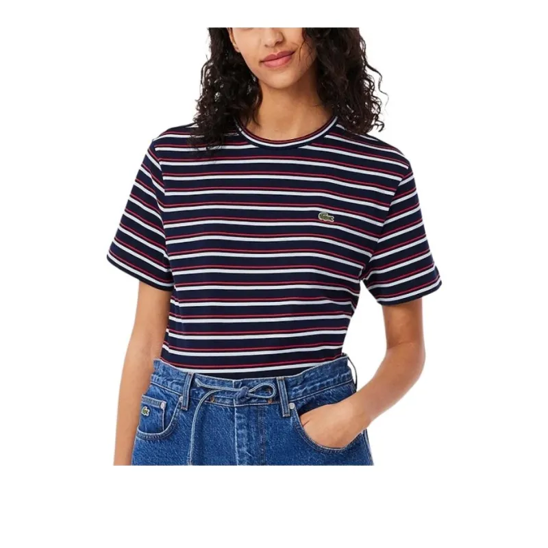 LACOSTE SS25 Regular T Shirt Women's Red White/Dark Blue-1