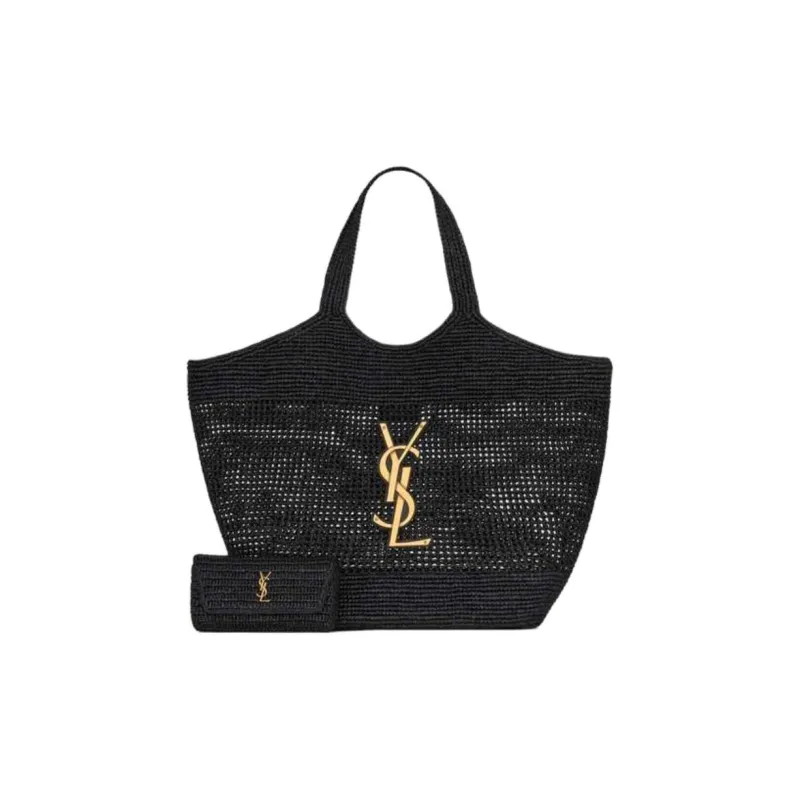 SAINT LAURENT Raffia Tote Bag, Shopping Bag, Handbag Tubas Women's Black-2