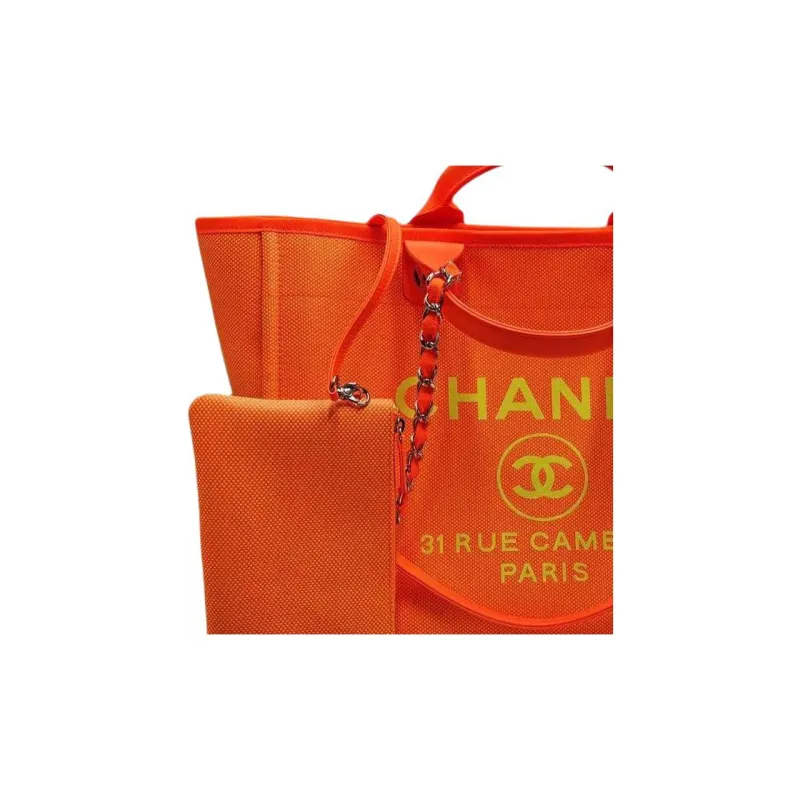 CHANEL Cotton With Leather Tote Bag, Shopping Bag, Shoulder Bag, Handbag Tubas Women's Orange-2