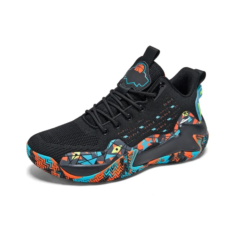 Kuding Basketball Shoes Men High Top Black White Black Orange Red Aqua Green-4