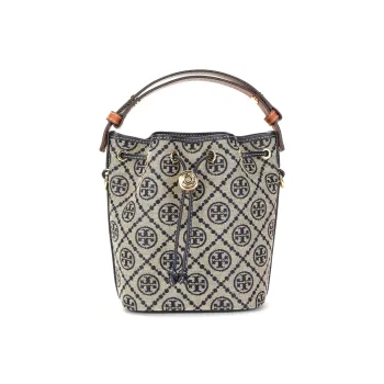 TORY BURCH T Monogram Mini Bucket Bag Navy