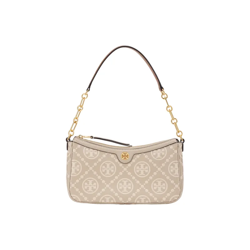 TORY BURCH T Monogram Cowhide Leather Handbag, Shoulder Bag Women's Gray-0