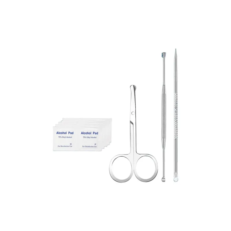 JINGLINGLONG Face Protective Tool Three-Piece Set Cellulose Nose Hair Clipper Ear Pick Acne Needle And Pimple Extractor-0