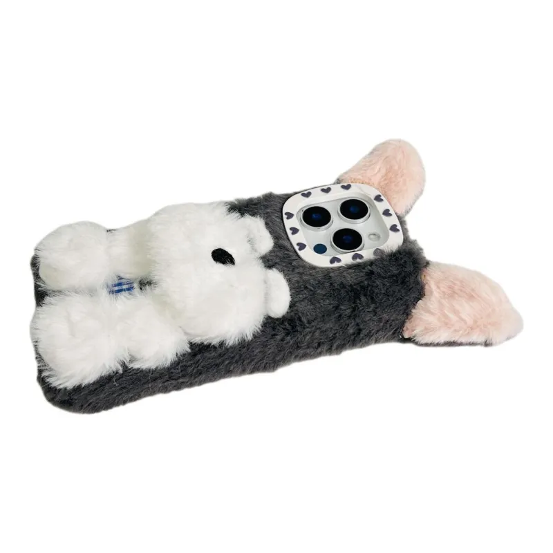 Sopi Plush Material Plush Large Ears Snowy Nyan Phone Cases Compatible With IPhone 16/15 Pro Max/Apple 13/14 Pro/Max-3
