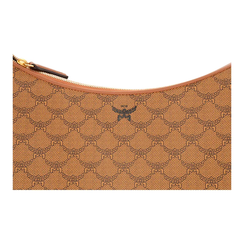 MCM Lauretos Canvas Crescent Bag Hobo Shoulder Bag Medium Size Women's Cognac-4