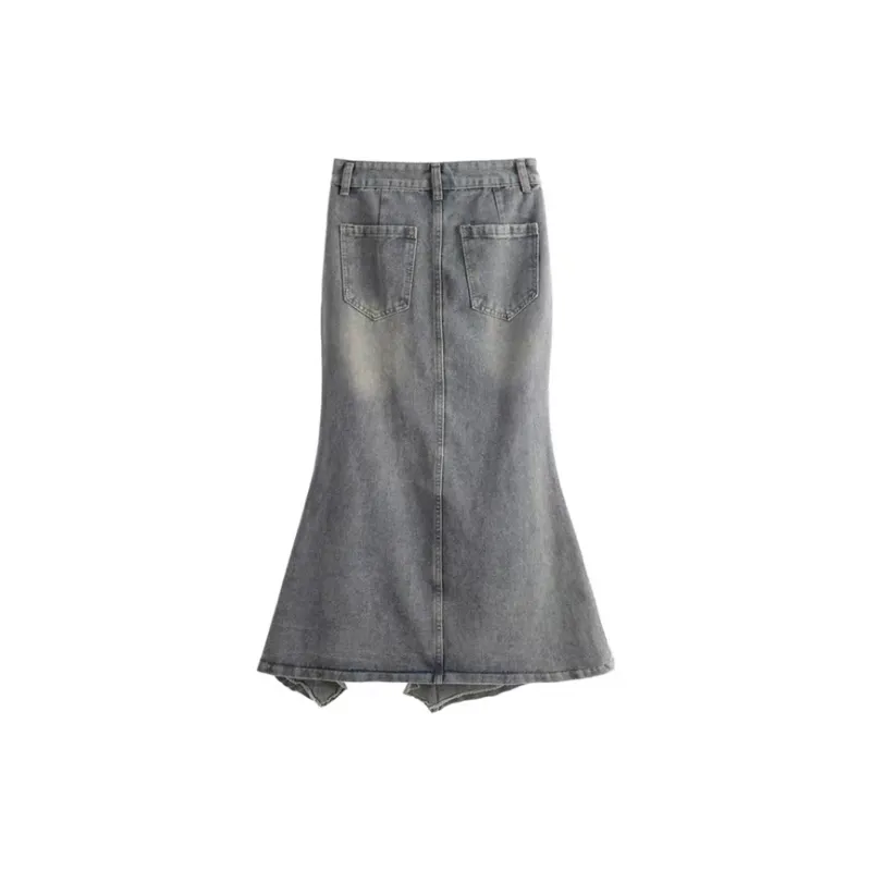 KYKW Denim Long Skirts Women's Blue-1