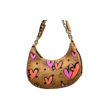 MCM Visetos Artificial Leather HOBO Shoulder Bag Small Size Women's Brown