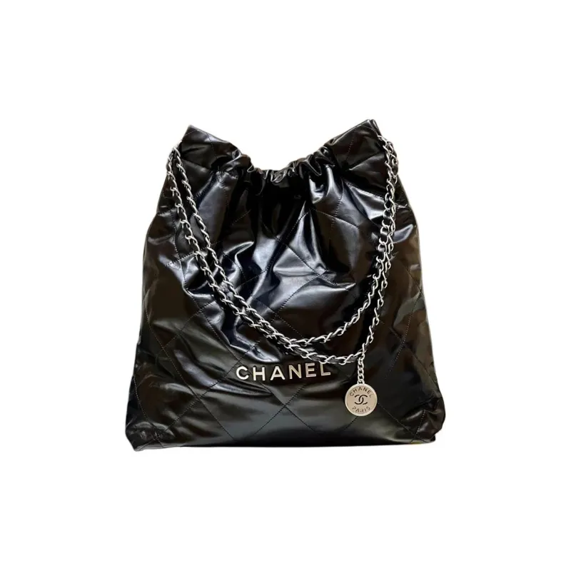 CHANEL 22Bag Cow Leather Tote Bag, Shopping Bag, Handbag, Shoulder Bag Tubas Unisex Black Silver Characters-1