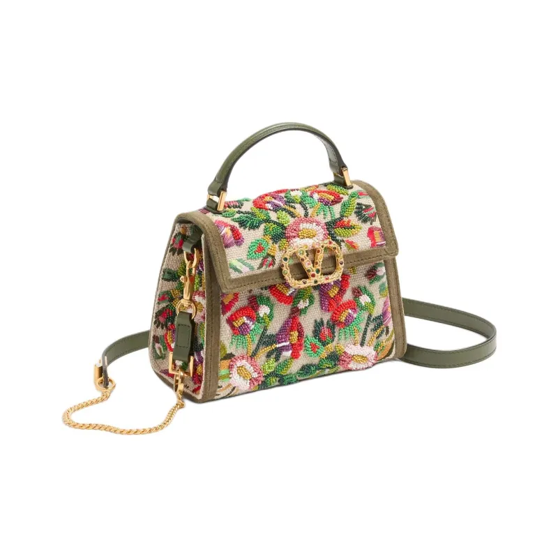 Valentino GARAVANIVSLING Linen Shoulder Bag, Crossbody Bag, Handbag Mini Women's Natural & Multicolor-1