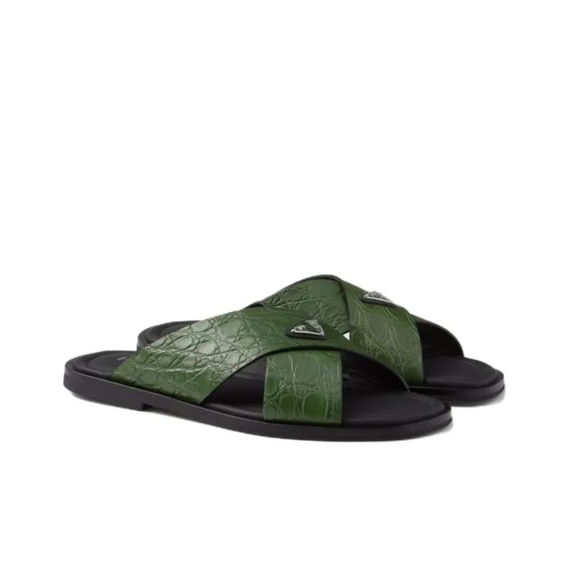 PRADA Rubber Sole Slip Resistant Slide Slippers Men's Green-2