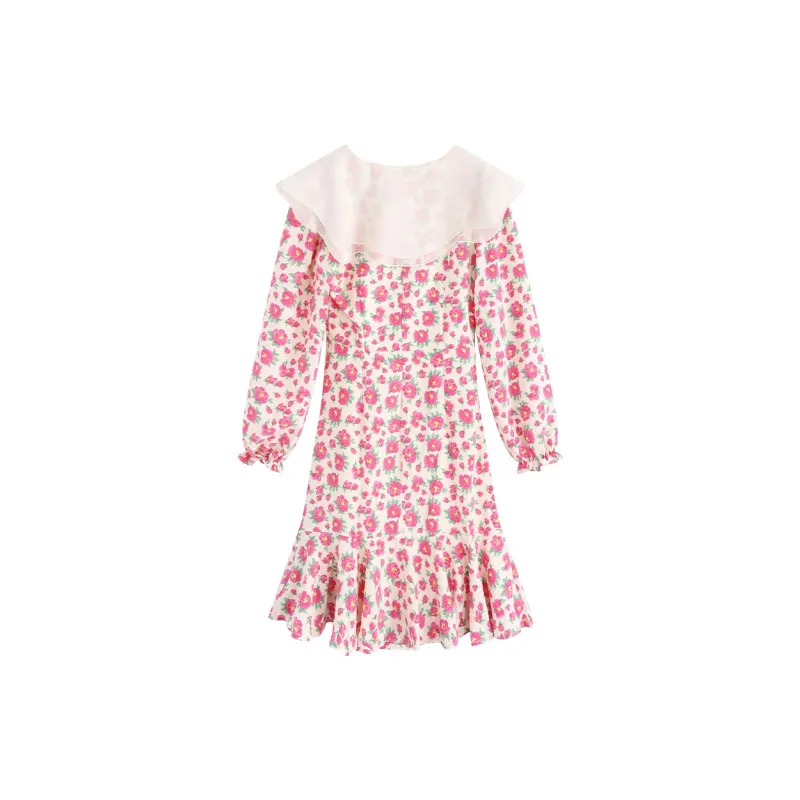 Garbege Long Sleeved Dresses Women's Pink-1