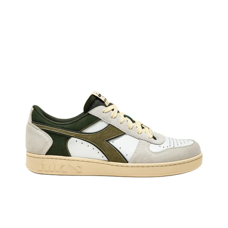 Diadora Magic Basket Anti Slip Wear Resistant Low Top Skateboard Shoes Unisex White Green-1