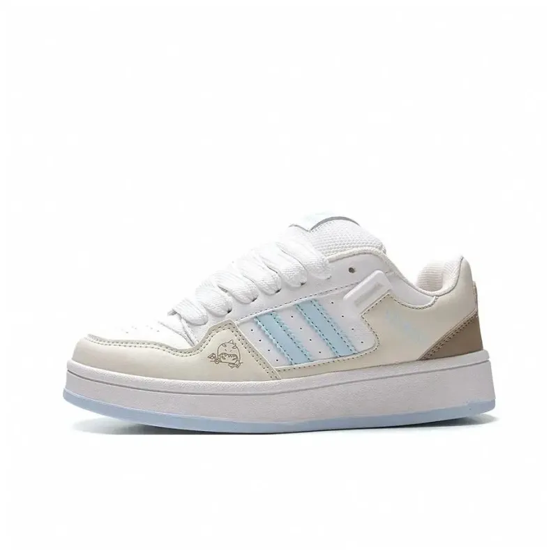 AQIUSHENG Minimalist Style Preppy Style Everyday Low Top Skateboard Shoes Women's White Blue Box-1