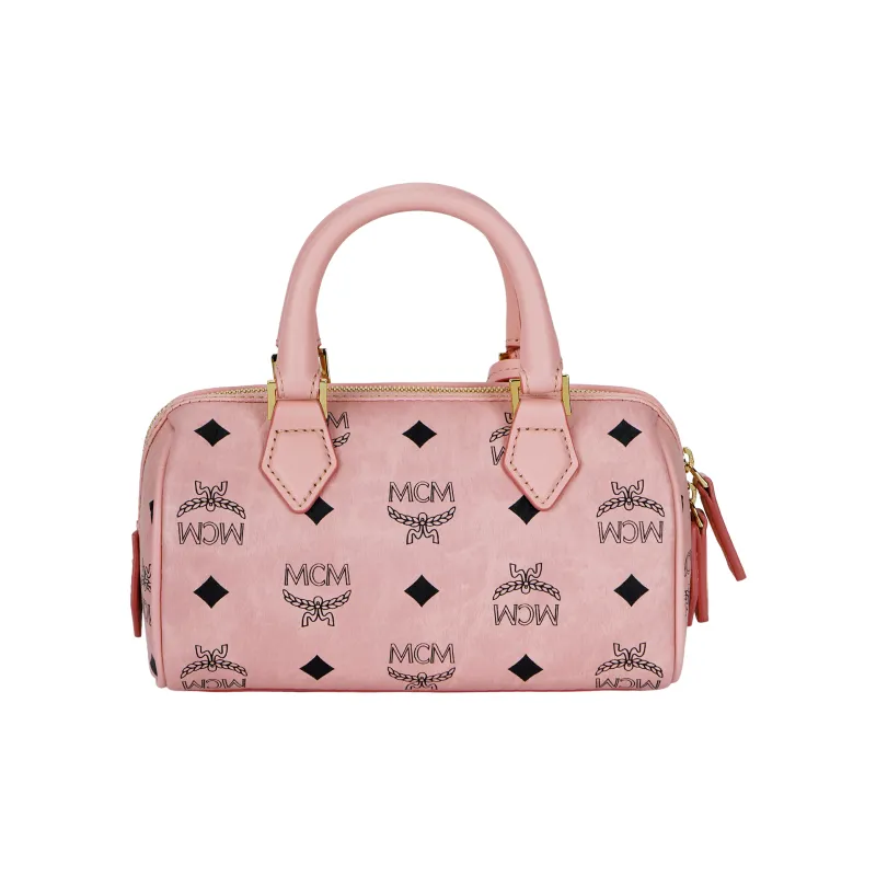 MCM Visetos Canvas Boston Bag Handbag Mini Women's Pink-2