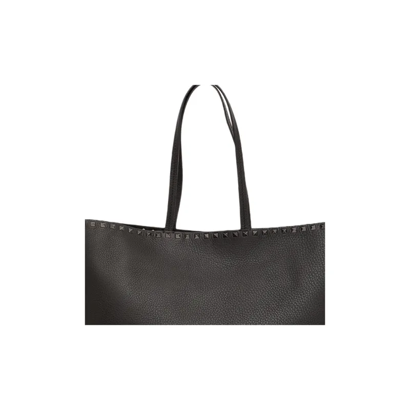 Valentino Rockstud Calfskin Tote Bag, Shopping Bag, Handbag Women's Black-3