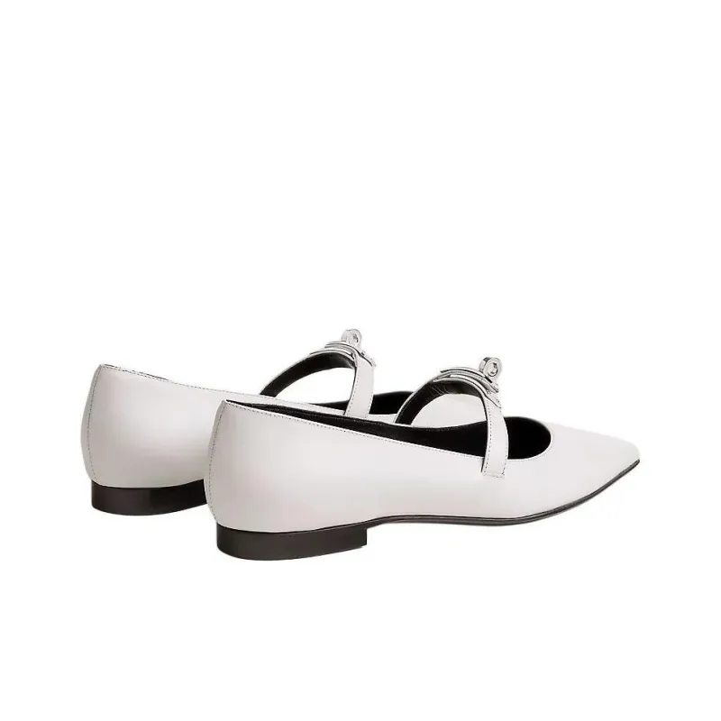 HERMES Kelly Casual Single Shoes Women's White-3