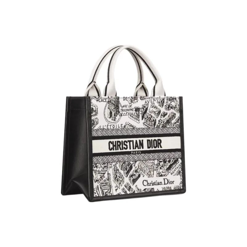DIOR BookTote Cotton Tote Bag, Shopping Bag, Shoulder Bag, Crossbody Bag, Handbag Trumpets Women's White & Black-2