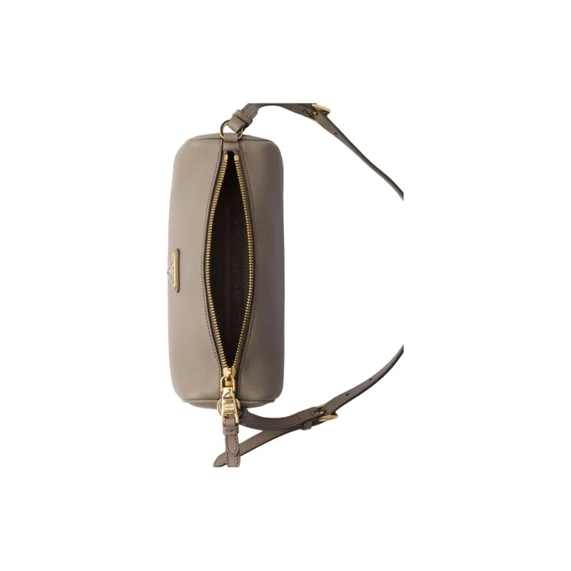 PRADA Cow Leather Shoulder Bag Women's Mud Gray-3