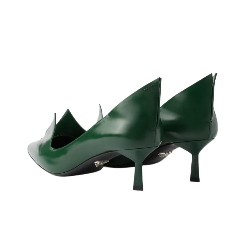 PRADA Brushed Slim Heel High Heels 5.5cm Women's Green-3