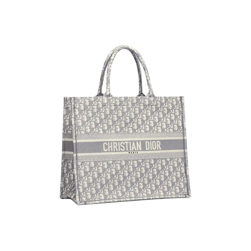 DIOR BookTote Cotton Tote Bag Shopping Bag Handbag Large Size Women's Ecru & Gray-1