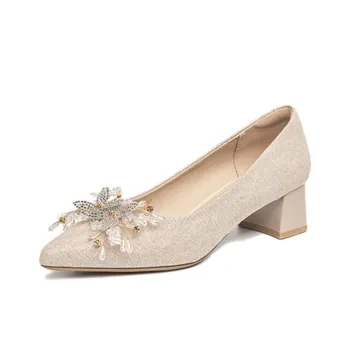 JOSINY Chunky Heel High Heels Women's Gold