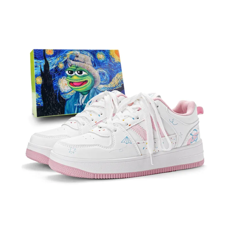 Pepe The Frog Skateboard Shoes Unisex Low Top Classic Black White/Pink/Raw White-14