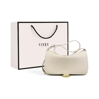 VINEY Cow Leather Underarm Portable Crossbody Bag, Shoulder Bag Regular Women's White & Black