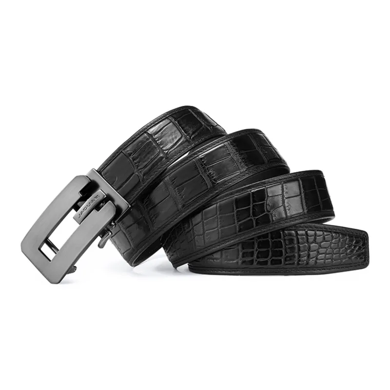 JAGUAR Crocodile Leather Belts Men's Black Width 3.5cm-5