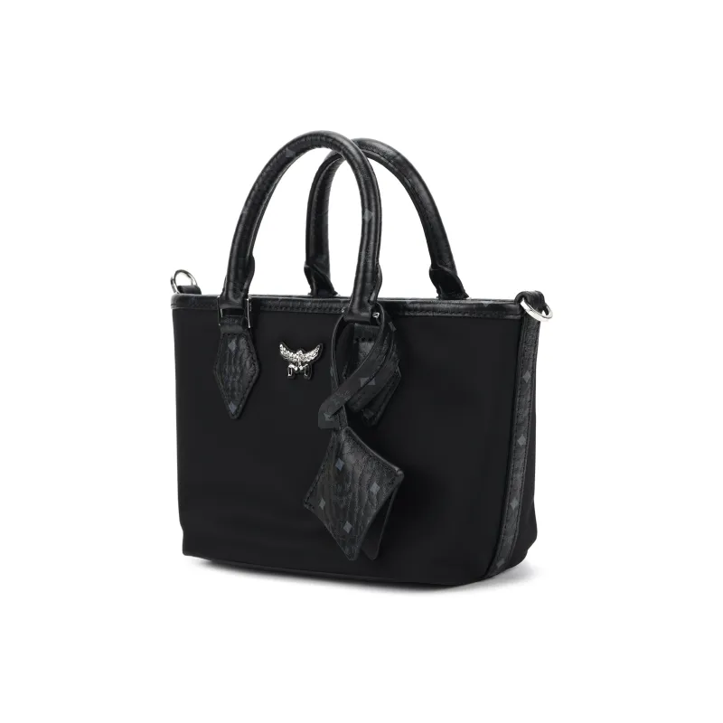 MCM Aren Recycled Nylon Tote Bag Shopping Bag Crossbody Handbag Extra Mini Women's Black-1