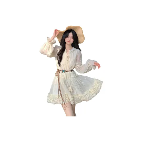 Flowers In Water Long Sleeved Dresses Women's White