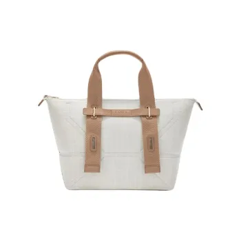 Furla Canvas Bag, Tote Bag, Shopping Bag, Handbag Medium Size Women's White & Umber