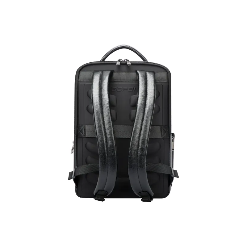 BOPAI Top Grain Cow Leather Laptop Bag Backpack Tubas Men's Black-3