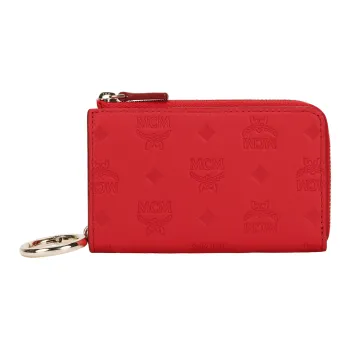 MCM Cow Leather Coin Purse Mini Women's Red