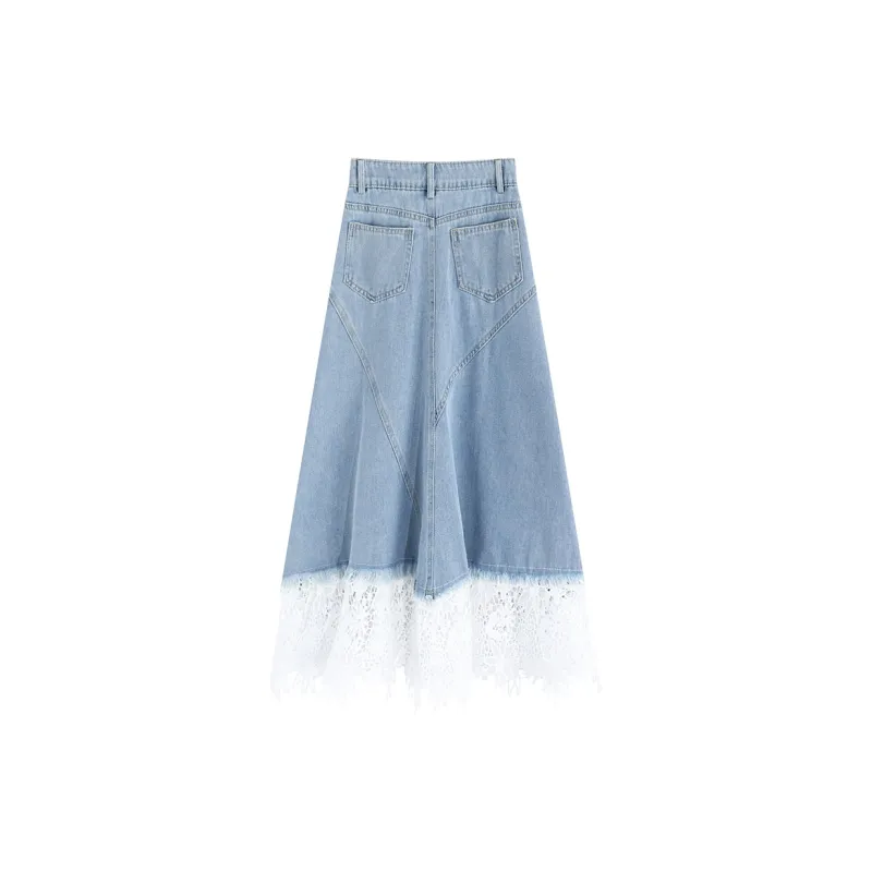 Garbege Denim Long Skirts Women's Blue-1