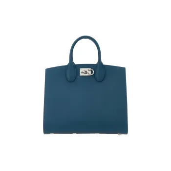 FERRAGAMO Studio Calfskin Crossbody Handbag Medium Size Women's Blue
