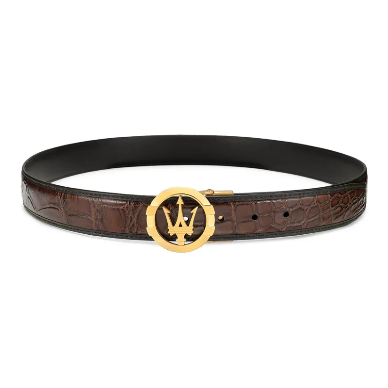 Maserati Crocodile Leather Belts Men's 3.4cm-7