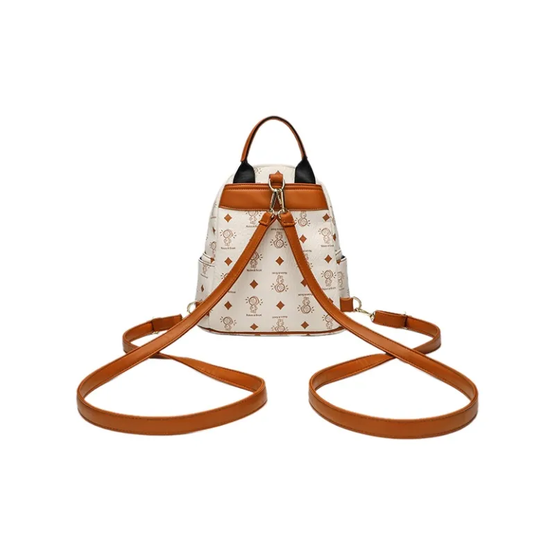 Old Man's Head PU Backpack Women's Ecru & Brown-5