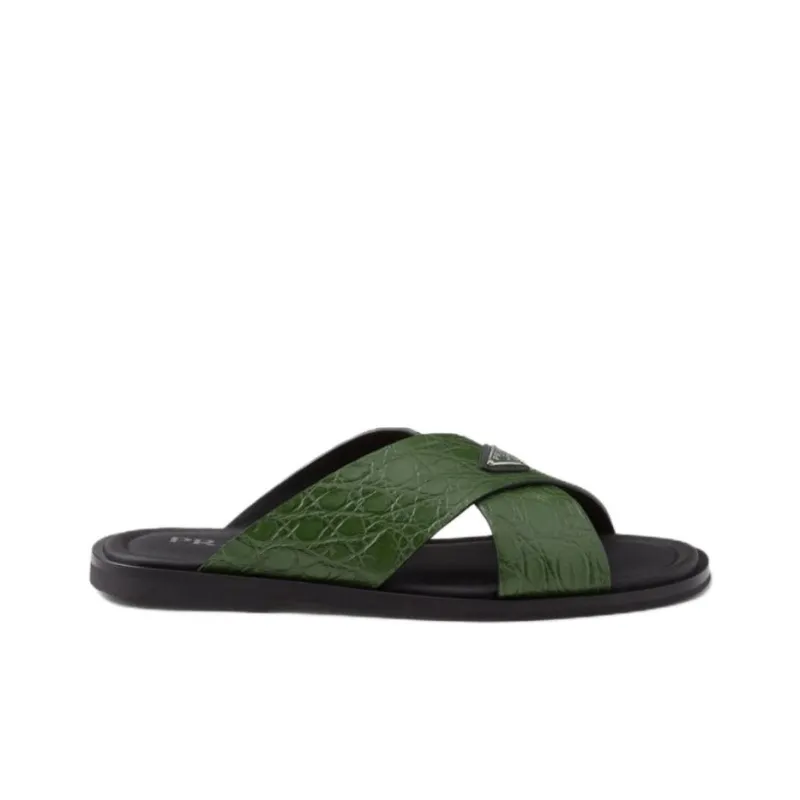 PRADA Rubber Sole Slip Resistant Slide Slippers Men's Green-1