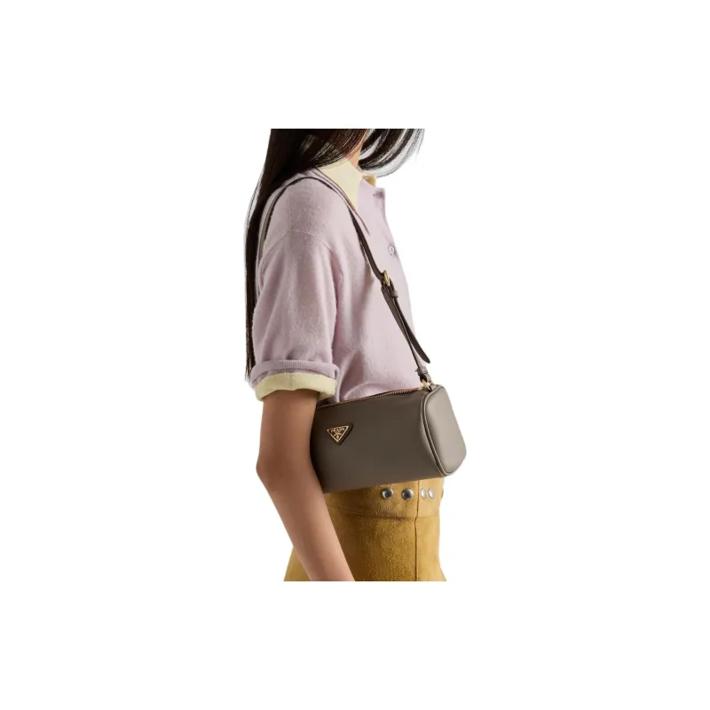 PRADA Cow Leather Shoulder Bag Women's Mud Gray-5
