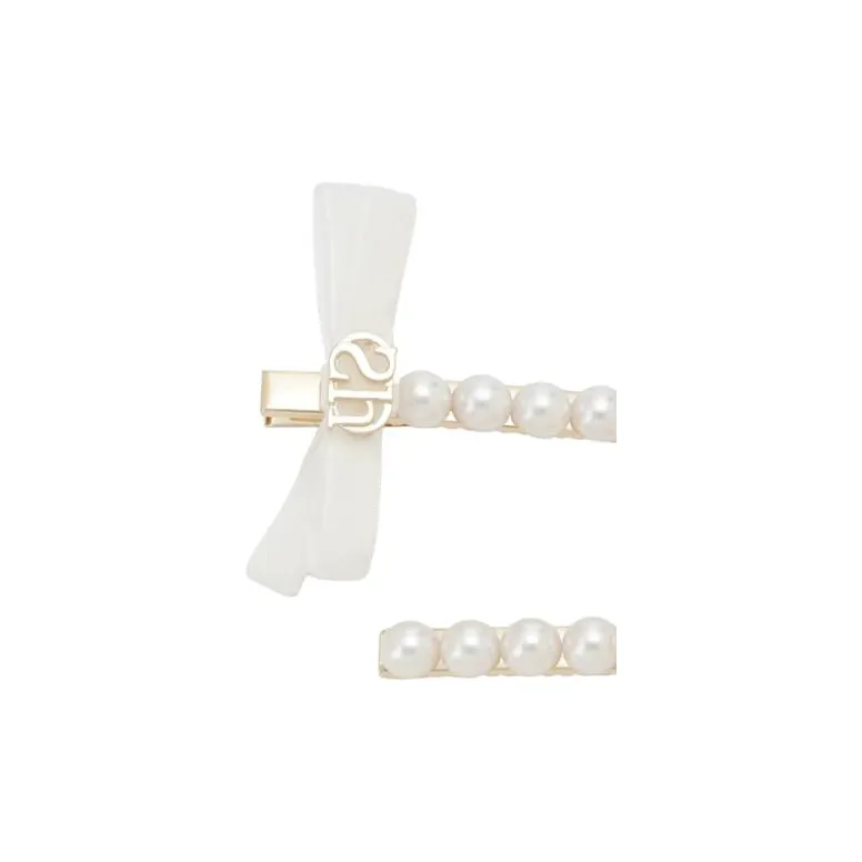 SNIDEL Alloy Iron Artificial Pearl Polyamide Hair Clips Unisex White-2