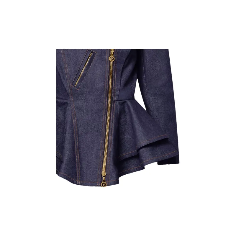 LOUIS VUITTON Denim Flounce Biker Jacket-4