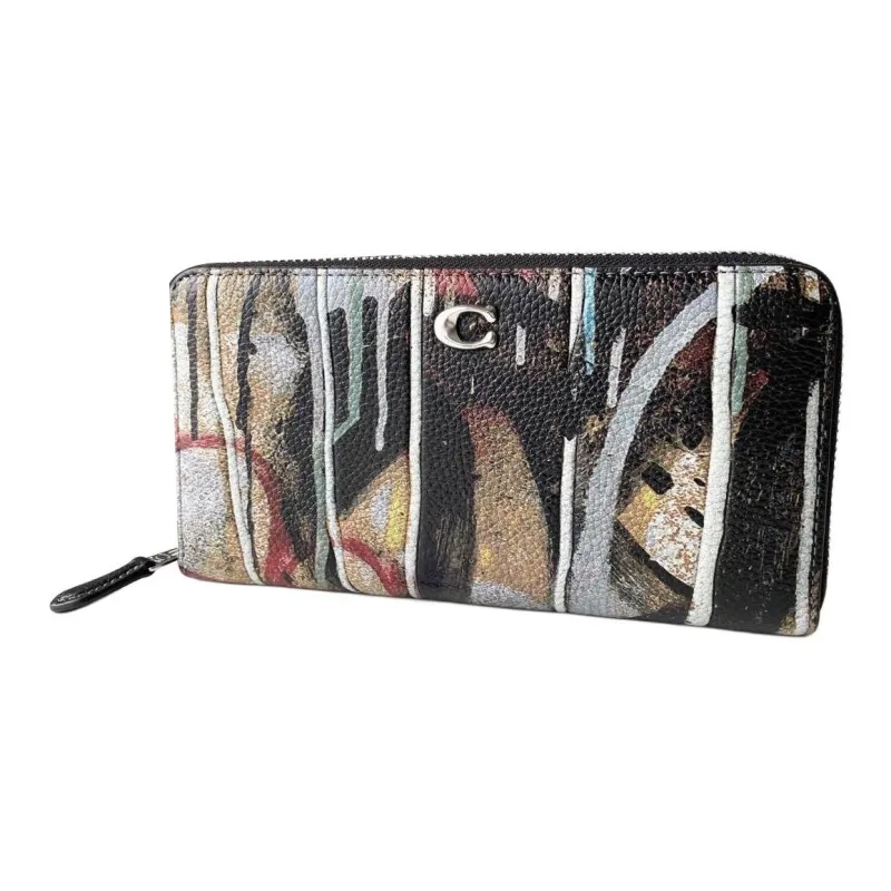 COACH MINT+SERF Collaboration Accordion Zip Glossy Pebbled Leather Card Holder Wallet Small Size Women's Black-1
